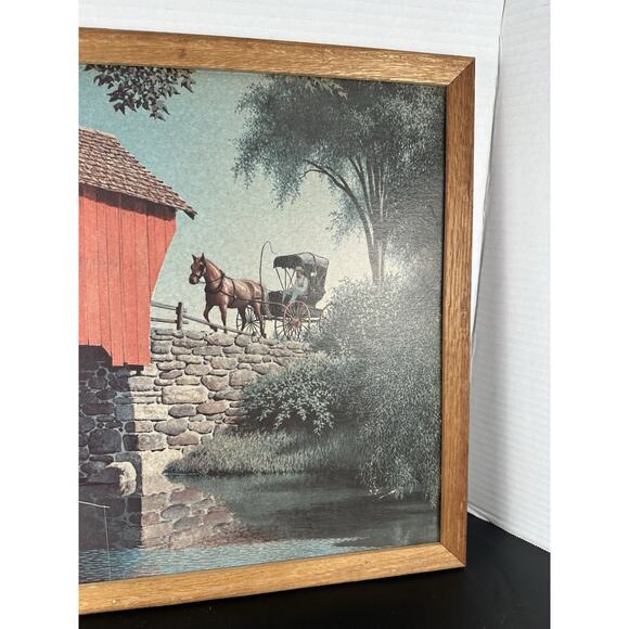 Vintage 1968 Paul Detlefsen “Covered Bridge” Litho In Wood Frame, 16x22” - Picture 4 of 8